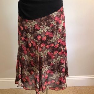 Knee length floral pink and brown skirt size 12